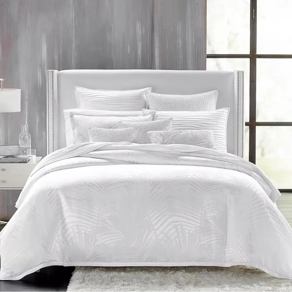 Hudson Park Palmetto Silk-Cotton Blend Queen Duvet Cover in White, NEW